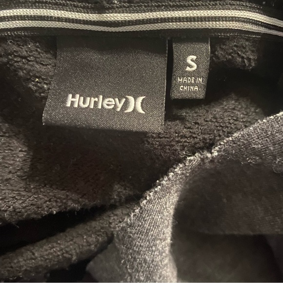 Hurley Gray Black Raw Hem V Neck Hoodie Sweatshirt - Picture 5 of 6